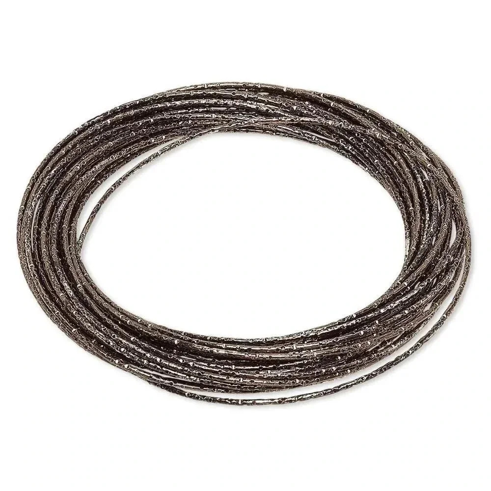 Multi Strand Metallic Brown Textured Enameled Steel Interlocking Bangle Bracelet